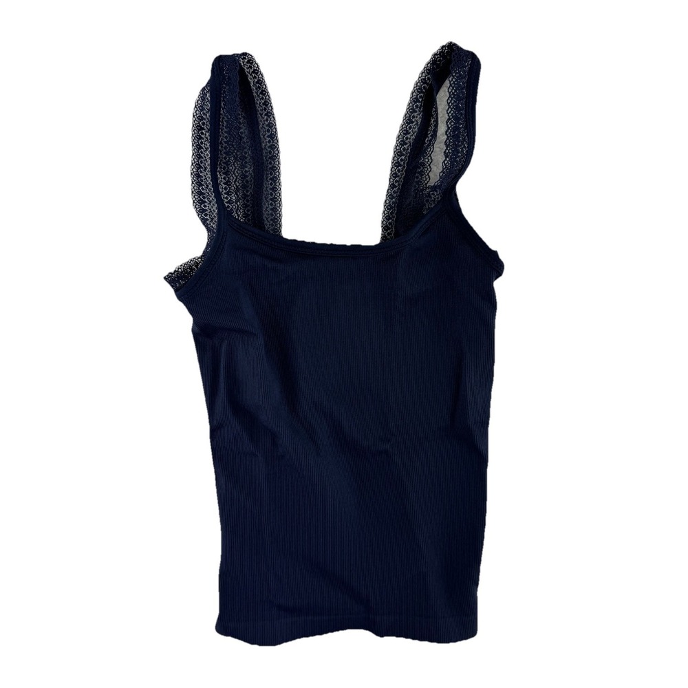 AnyBody Intimates Ribbed Lace Tank Top XSmall Navy Blue